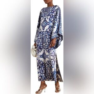 Dolce Inspired Blue and White Patterned Midi Dress